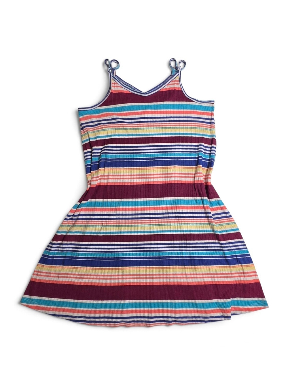 Mossimo Striped Ribbed Mini Dress Colorful Y2K 90s Strappy A-Line Crossback XS